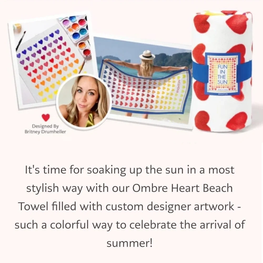 BRIGHTON NWT Ombre Hearts Fun in the Sun Beach Towel • Summer 2024 GWP